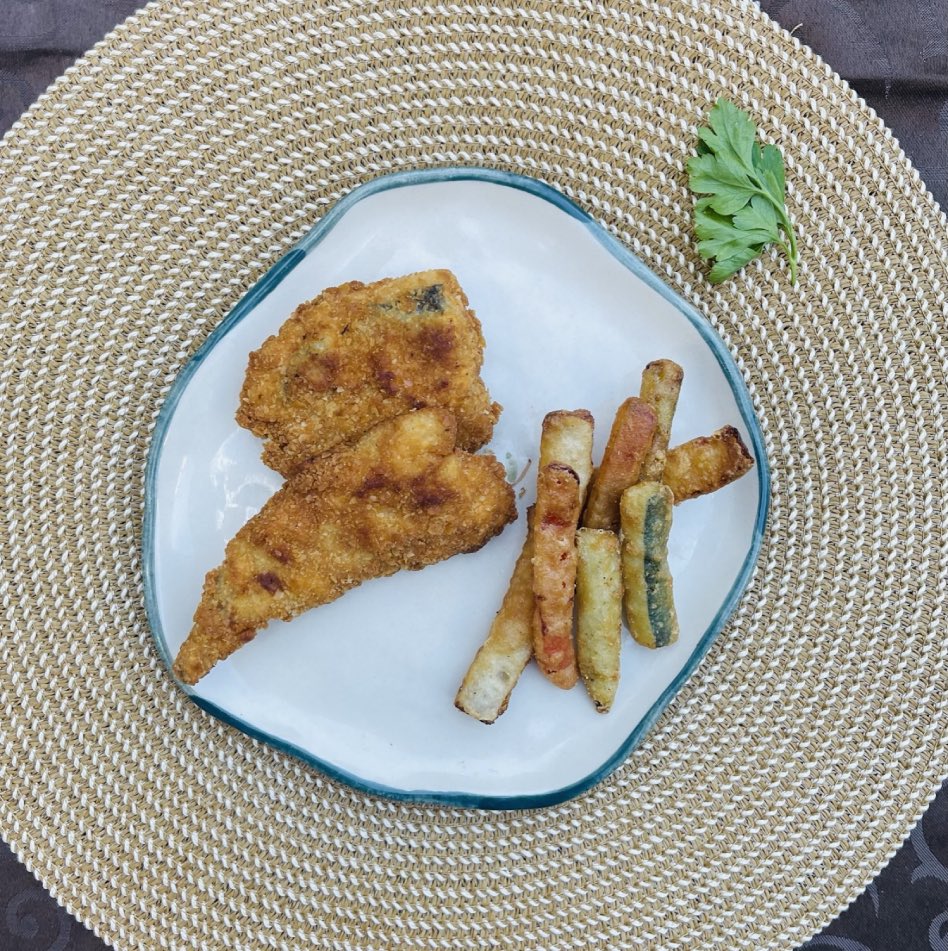 Merluza rebozada con tempura de verduras 1