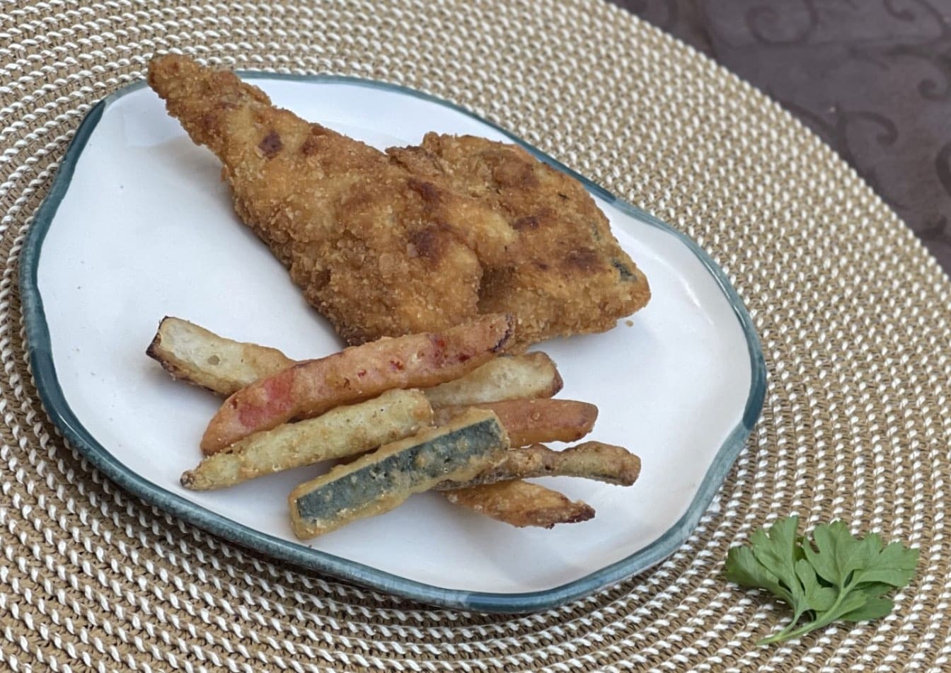 Merluza rebozada con tempura verduras 4
