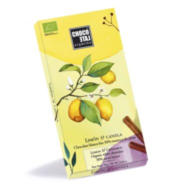 Chocolate Blanco 30% Cacao con Limón y Canela 70gr. Chocolate Orgániko