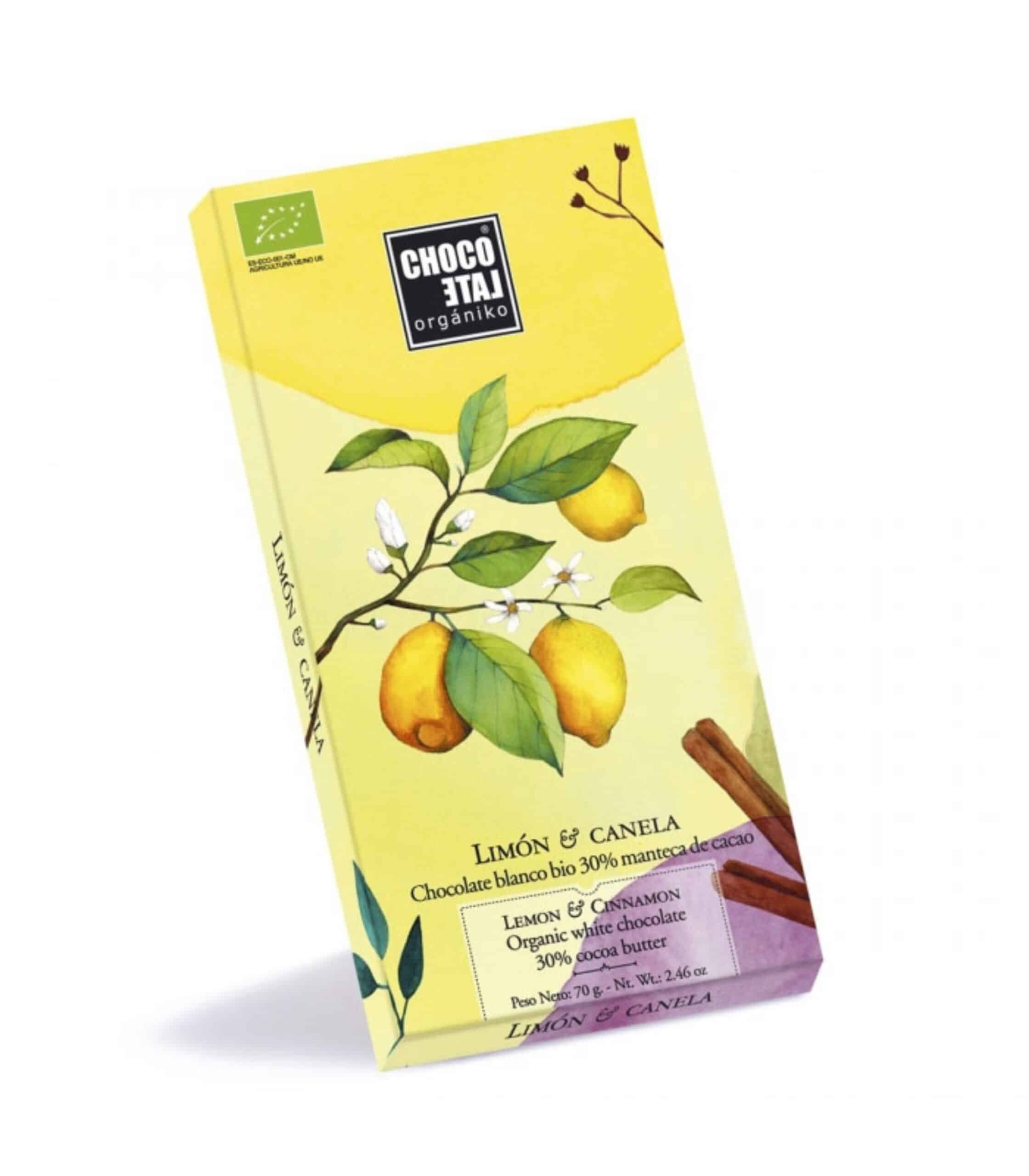 chocolate blanco 30 cacao con limon y canela 70gr chocolate organiko 12un copia scaled