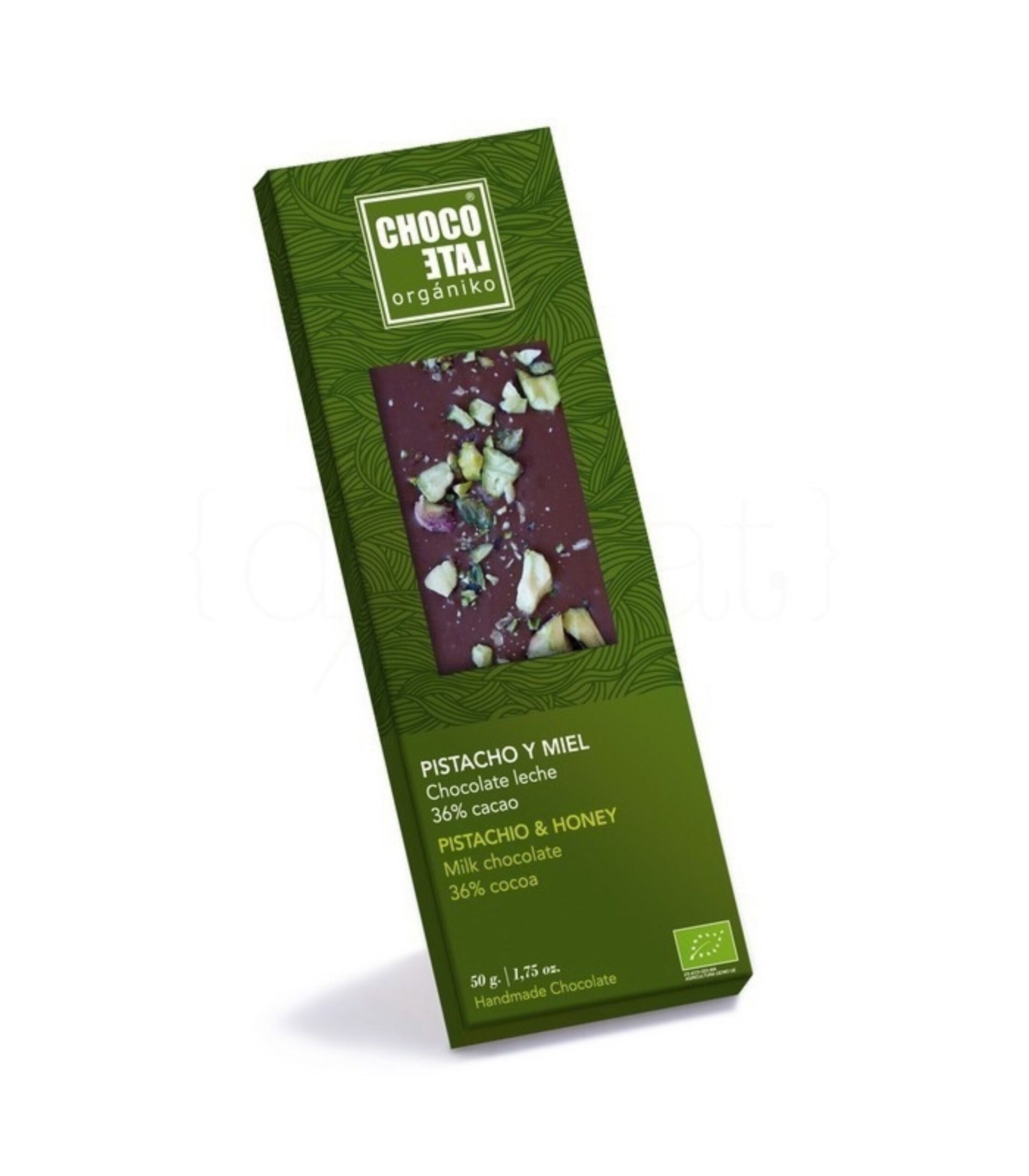 chocolate con leche 36 cacao con pistacho y miel 50g chocolate organiko 10un copia scaled