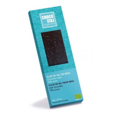 Chocolate Negro 70% Cacao con Flor de Sal de Ibiza 50g. Chocolate Orgániko