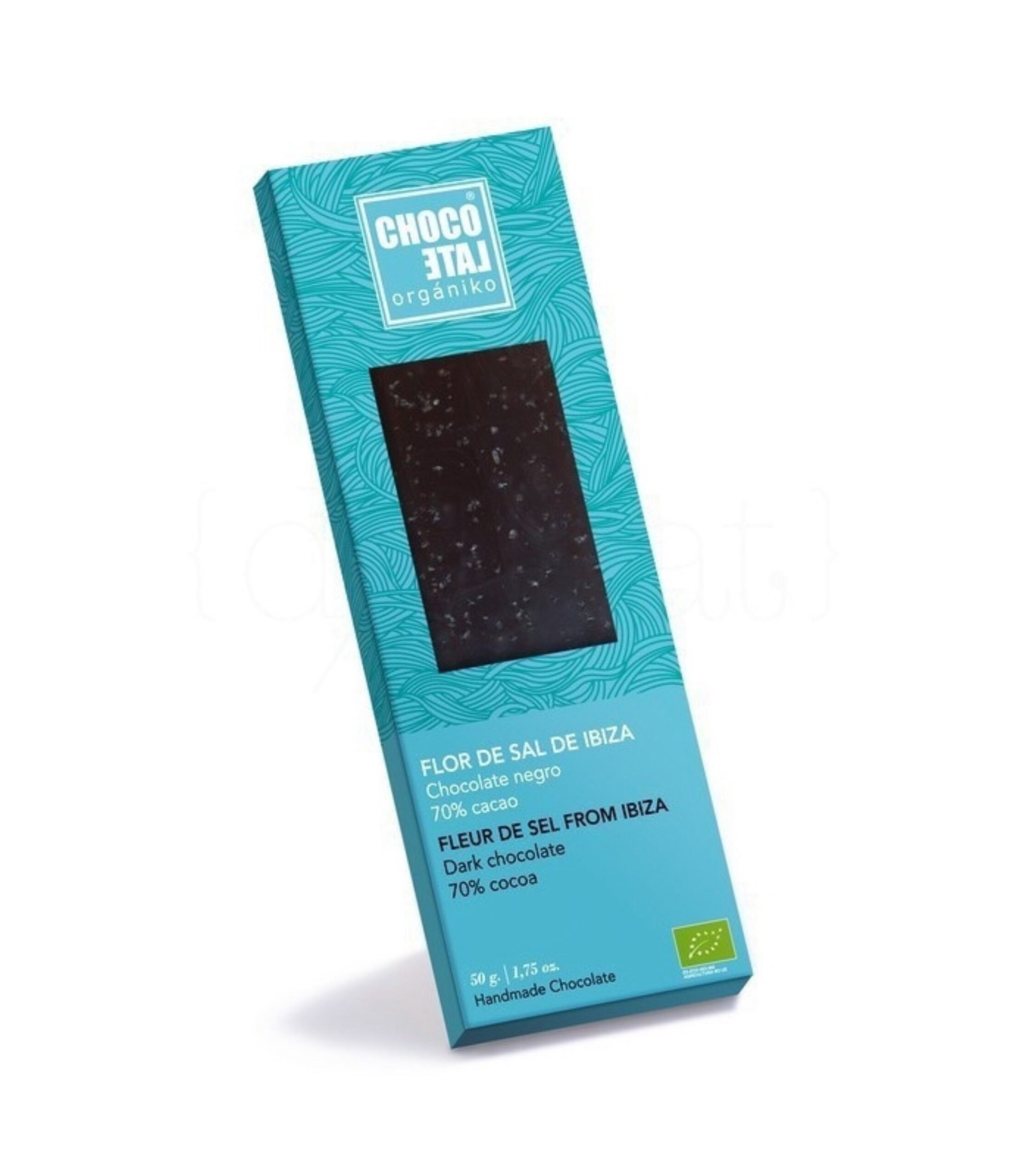chocolate negro 70 cacao con flor de sal de ibiza 50g chocolate organiko 10un copia scaled