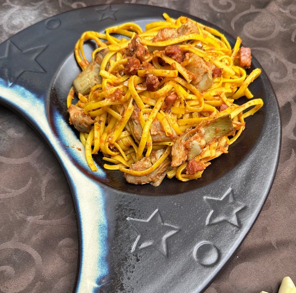 Tallarines con Alcachofas y Jamón 1