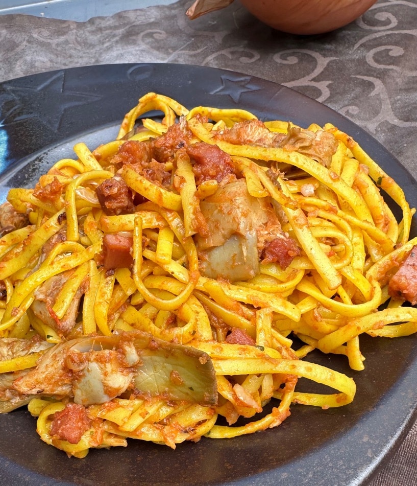 Tallarines con Alcachofas y Jamón 2