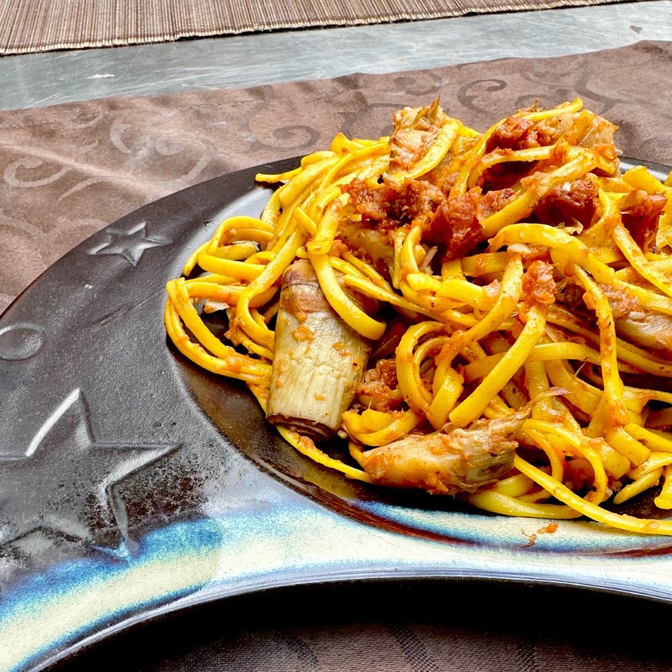 Tallarines con Alcachofas y Jamón 6